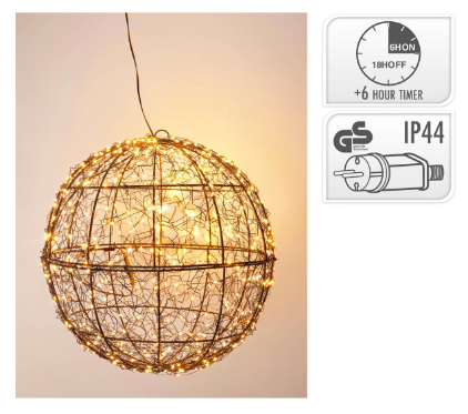 Bal zwart 35 cm LED
