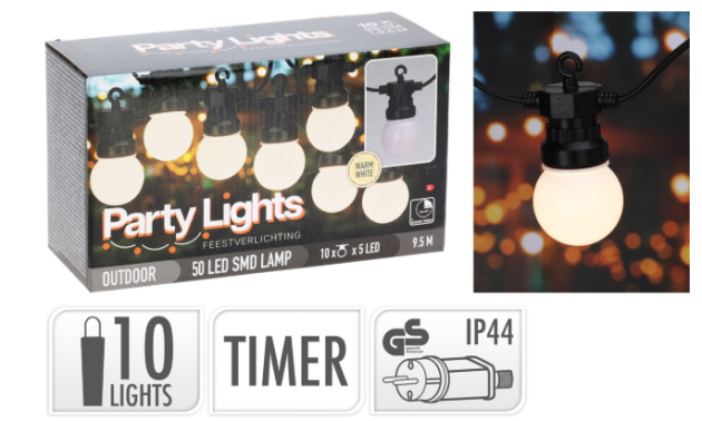 Feestverlichting 10 lampjes mat rond